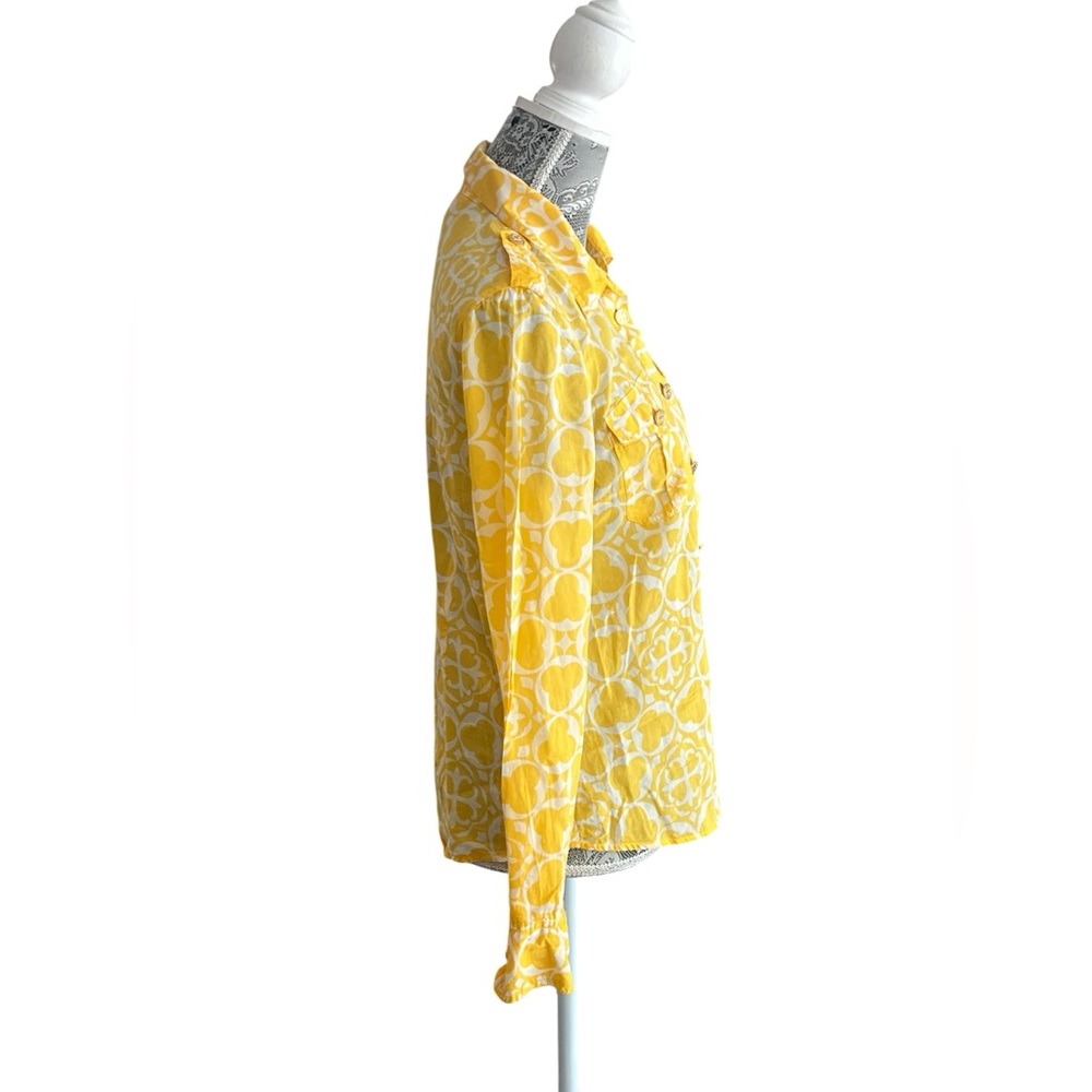 Tory Burch Lightweight Yellow Print Button Down Blouse Cotton Size 6 - Picture 3 of 5